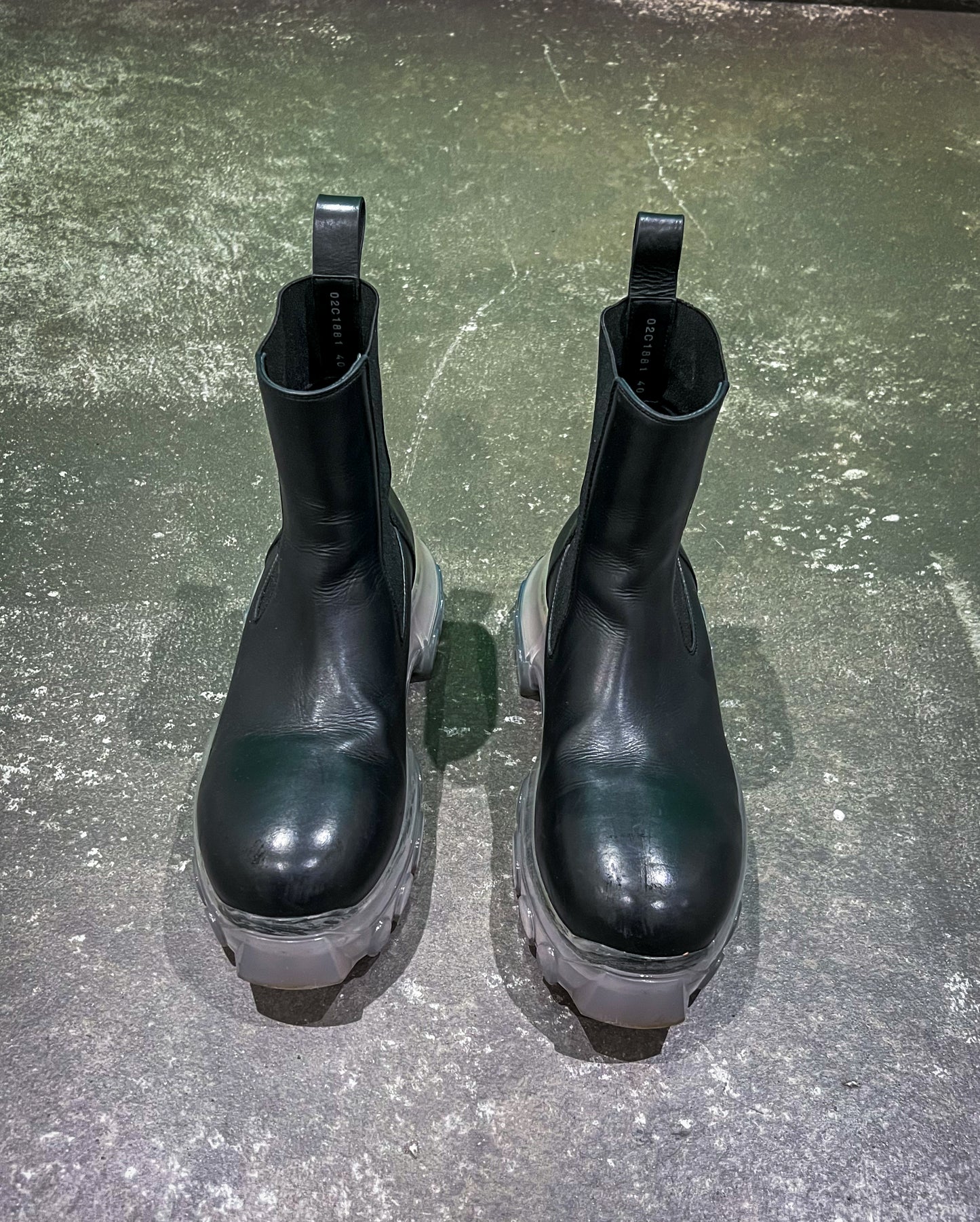 Rick Owens Bozo Tractor Beetle Boots Clear Sole